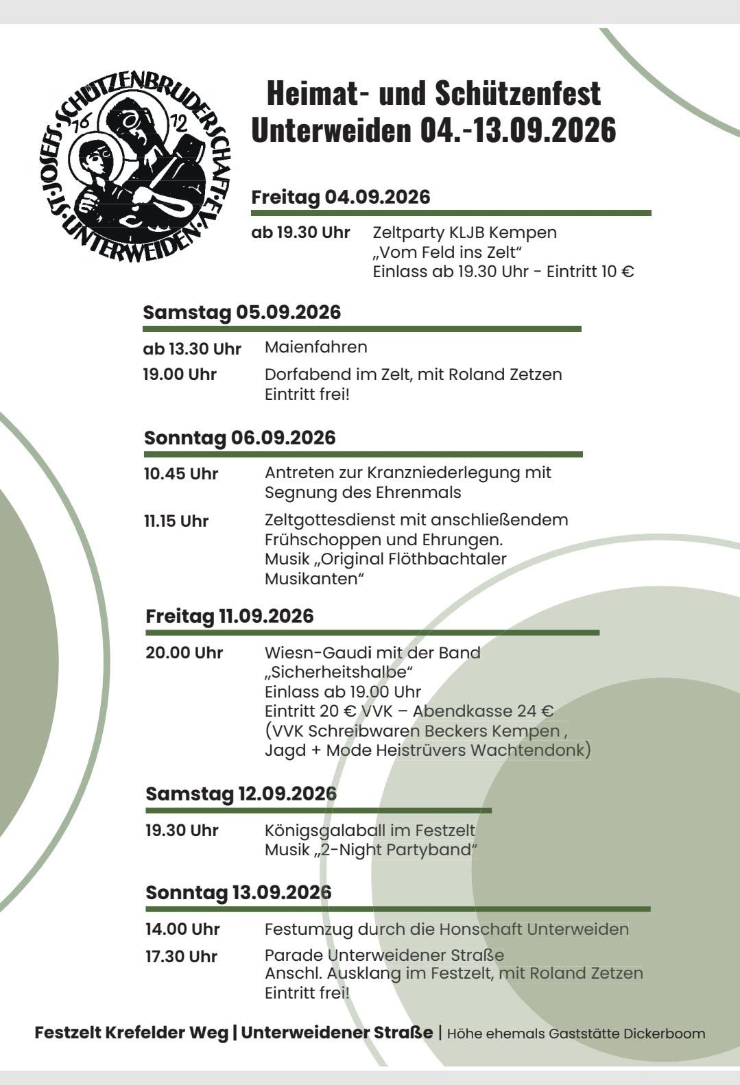 Programm Schützenfest St. Josef (c) Schützenbruderschaft St. Josef Unterweiden