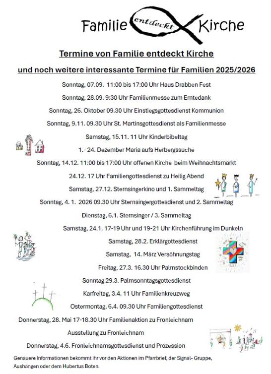 Termine Familie entdeckt Kirche 2025 26 (c) Pfarrgemeinde St. Hubert